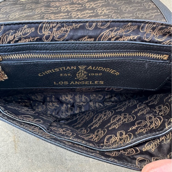 Christian Audigier Black Leather Clutch Handbag Purse - Picture 3 of 7